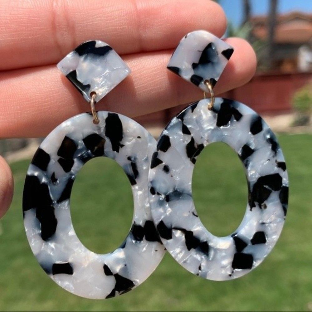 Tortoise Gray Acrylic Drop Earrings